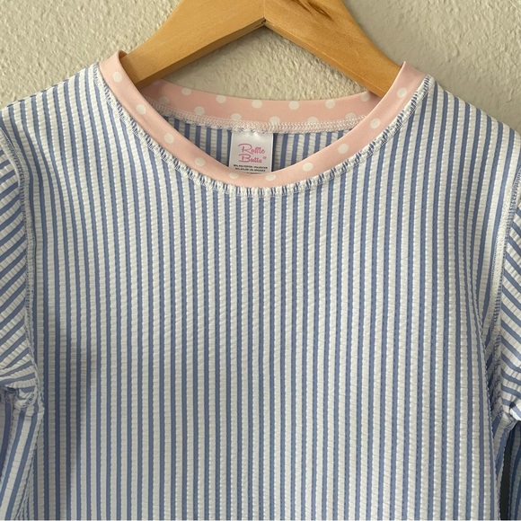 Ruffle Butts Seersucker Rash Guard Shirt Girls Size 10 Striped Long Sleeve Swim - Picture 3 of 10